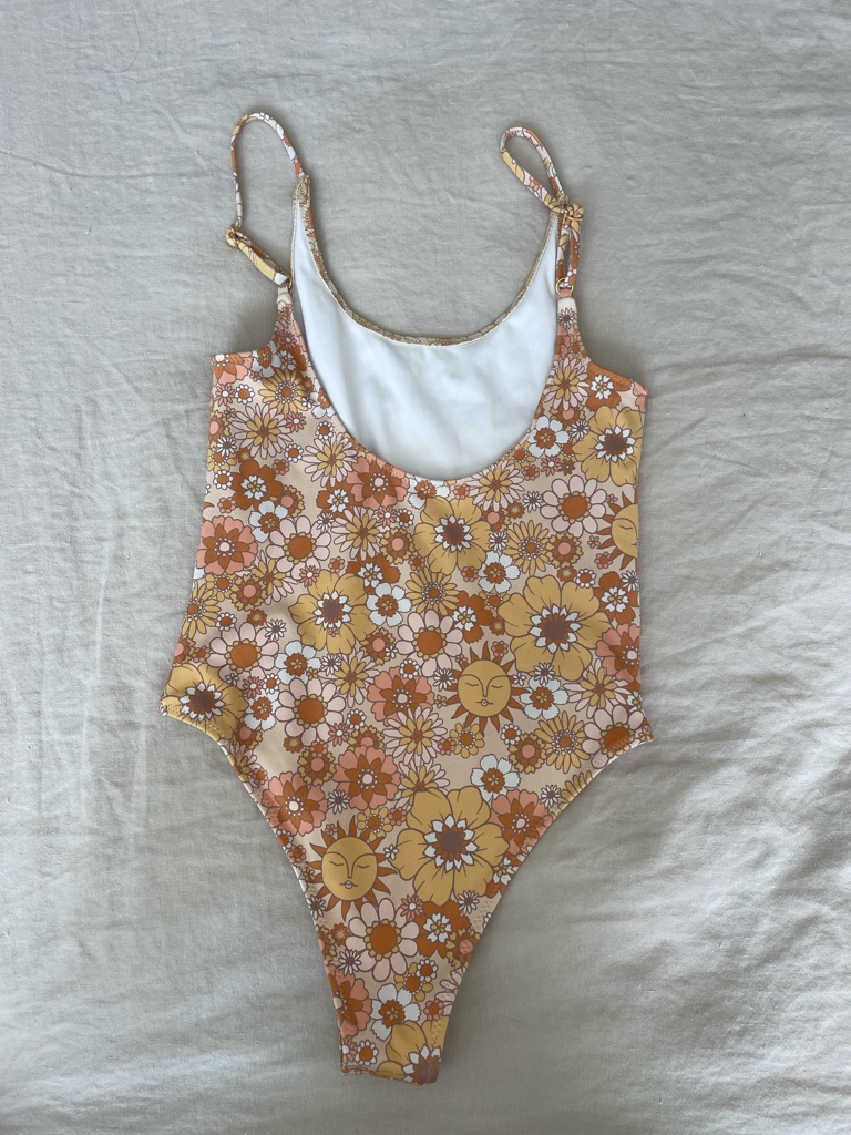 Retro Floral One-Piece Swimsuit In Yellow & Peach — image 2 of 4